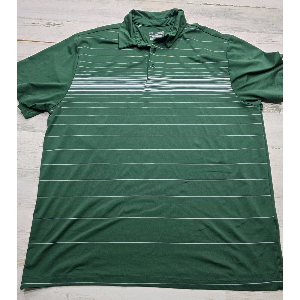 Under Armour Mens XL HeatGear Coldblack Polo Shirt Green Striped UM0520 FA 2016